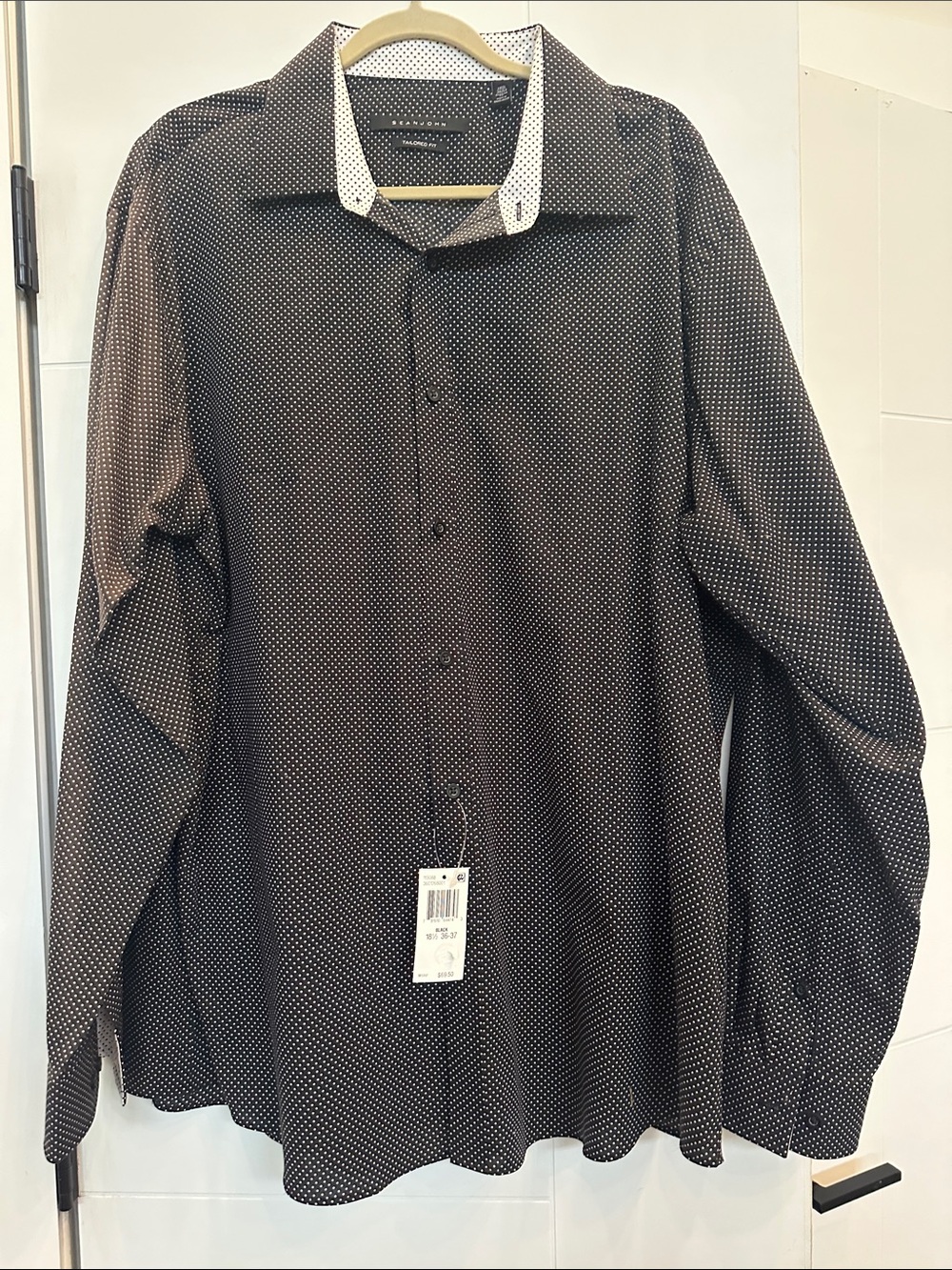Sean John Black Microdot Dress Shirt with White Contrast Collar